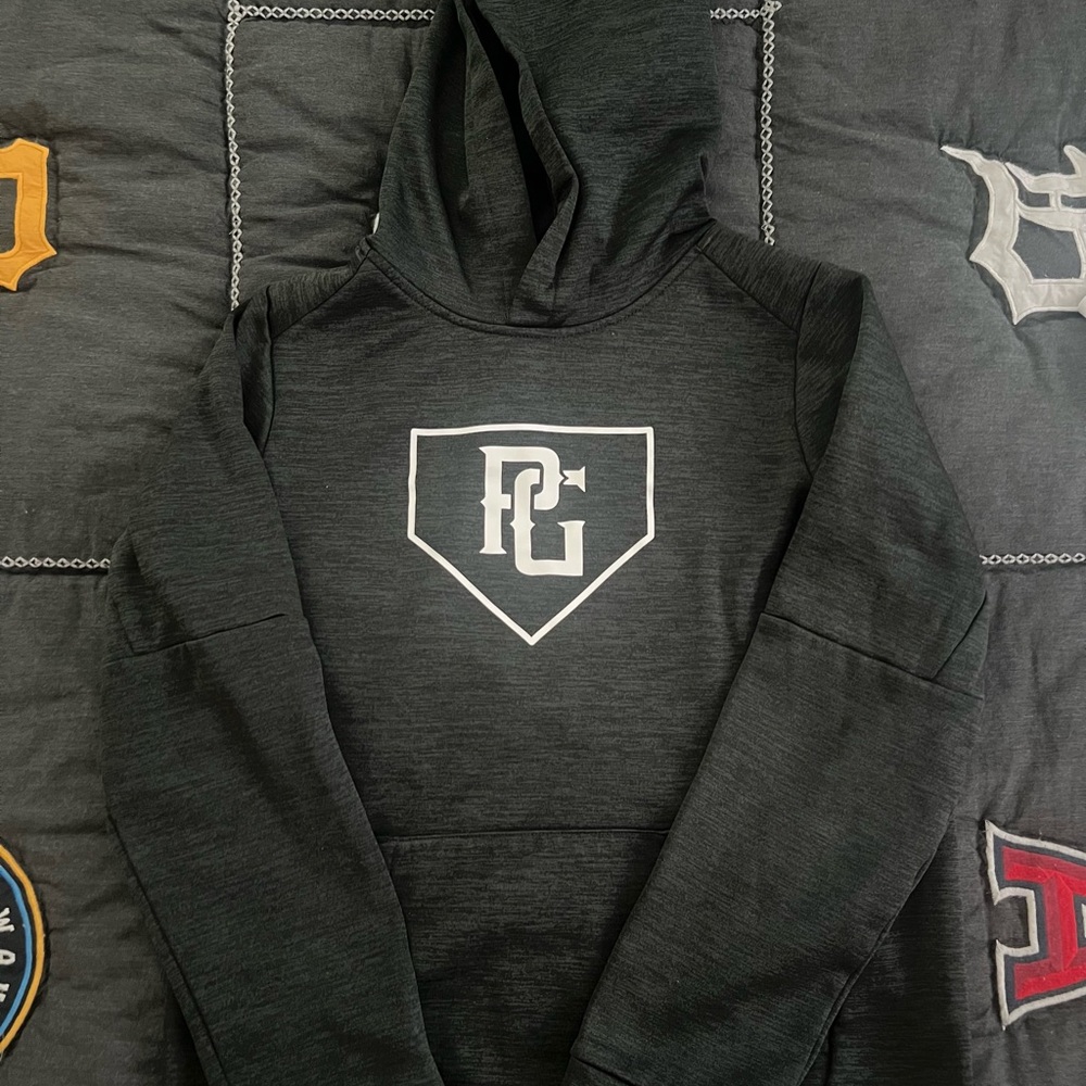 Perfect Game Wheelhouse Hoodie Heather Black with White Logo, YXL